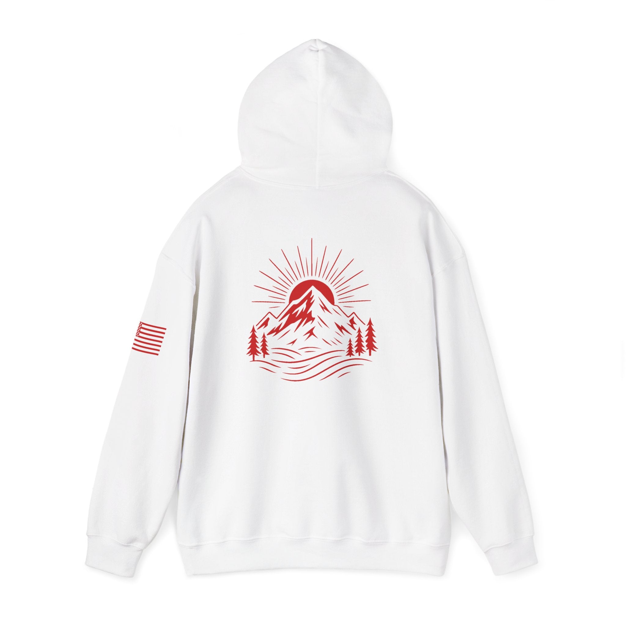ELEV8 PEAK MOUNTAIN DESIGN HOODIE RED LOGO