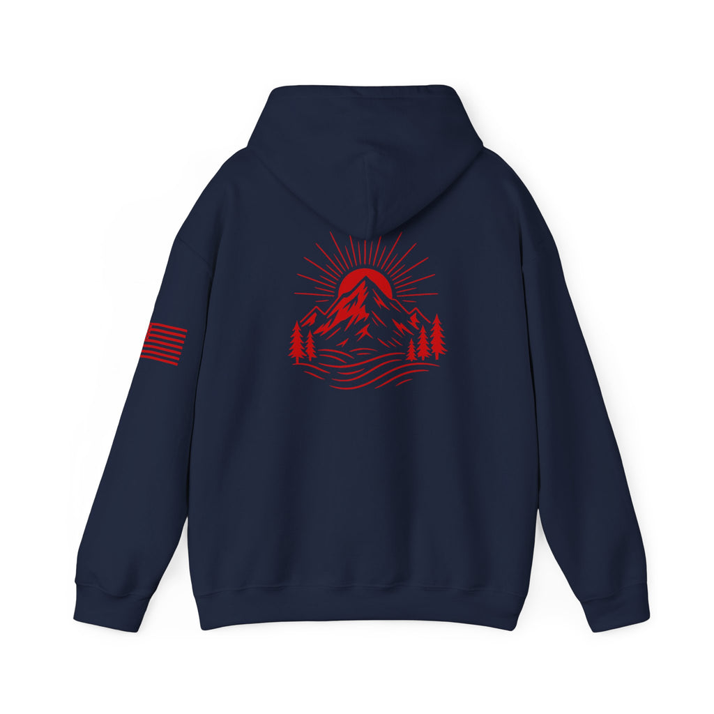 ELEV8 PEAK MOUNTAIN DESIGN HOODIE RED LOGO