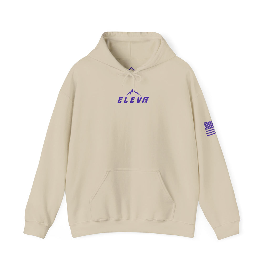 ELEV8 PEAK MOUNTAIN DESIGN HOODIE PURPLE LOGO