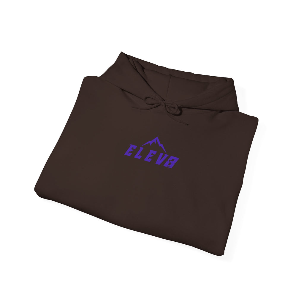 ELEV8 PEAK MOUNTAIN DESIGN HOODIE PURPLE LOGO