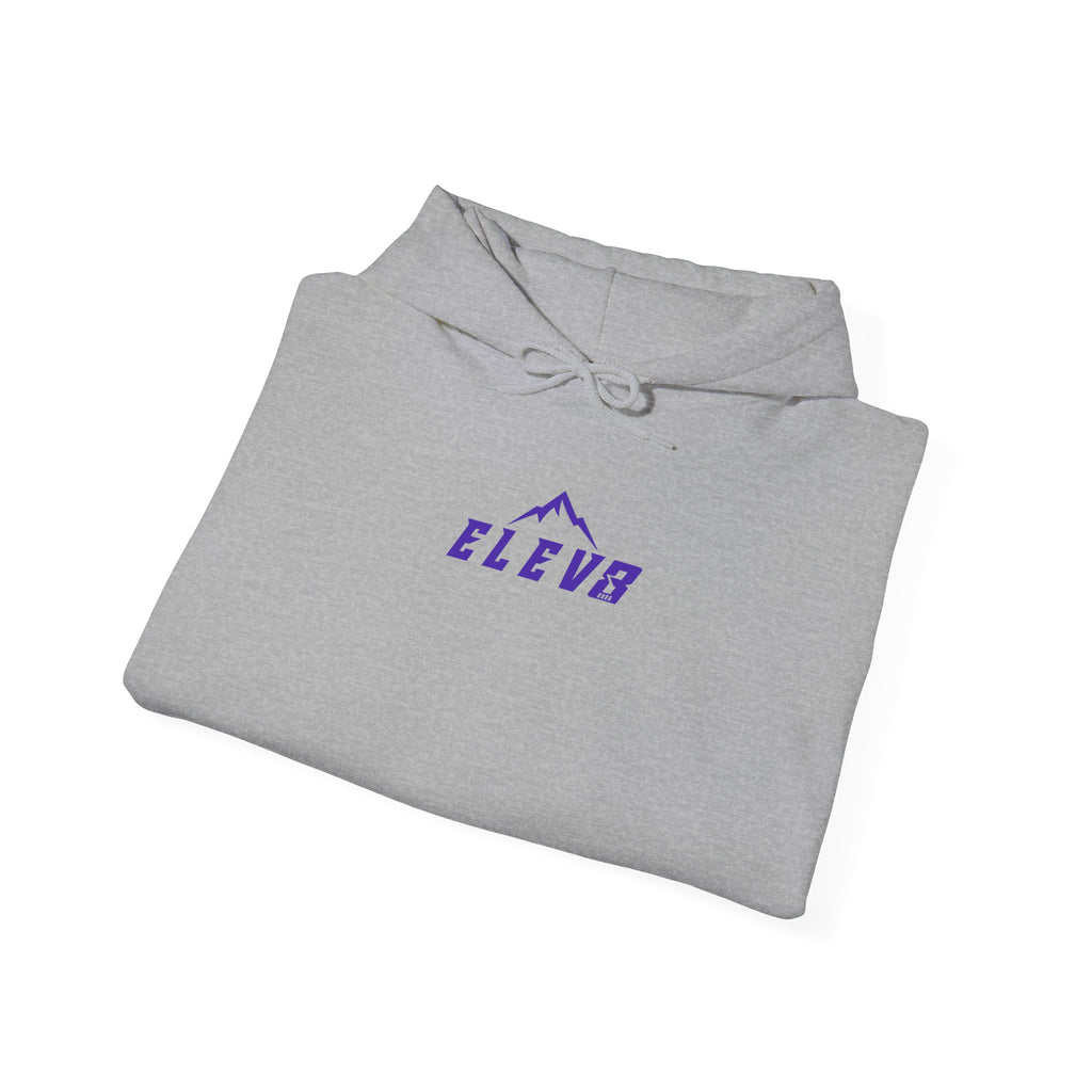 ELEV8 PEAK MOUNTAIN DESIGN HOODIE PURPLE LOGO