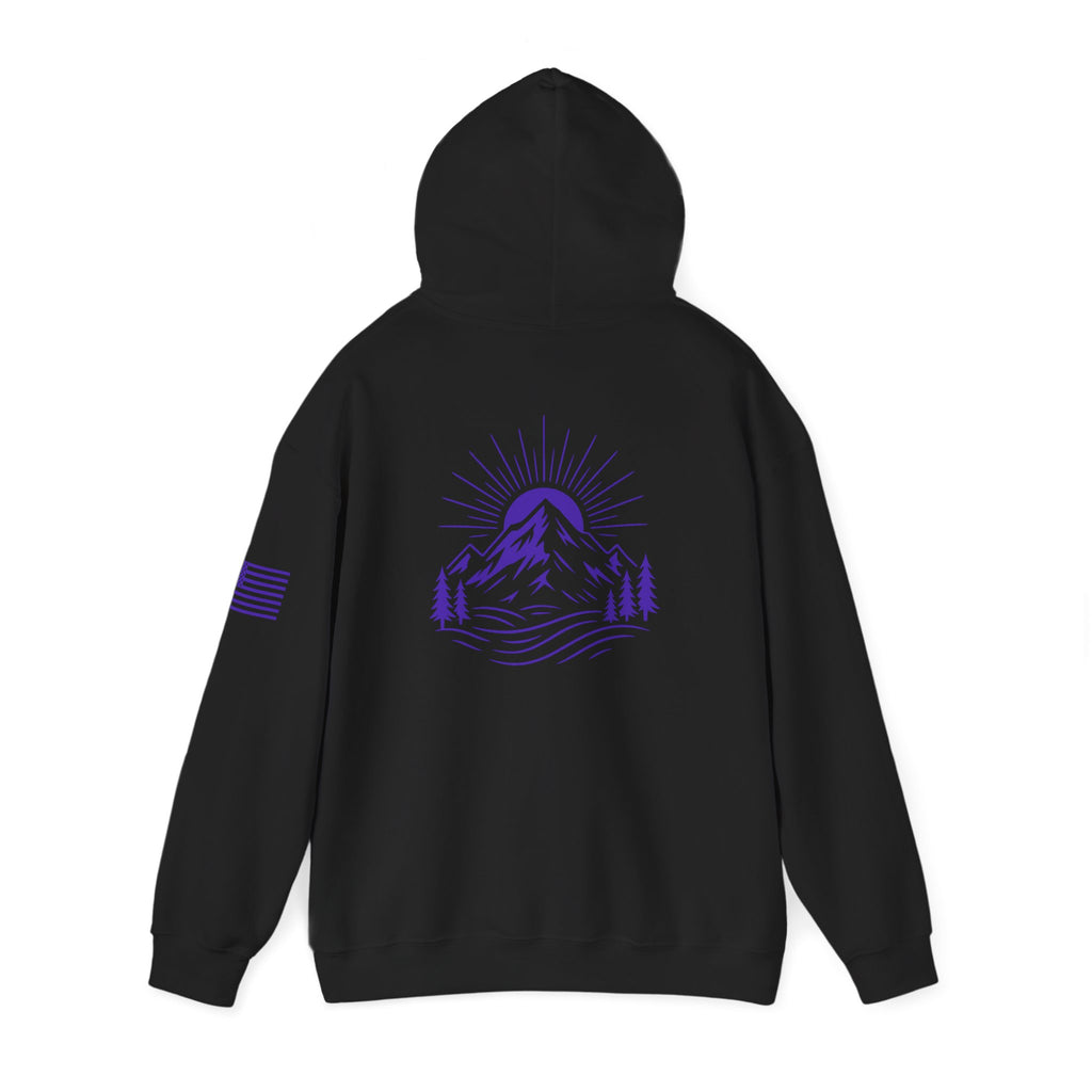 ELEV8 PEAK MOUNTAIN DESIGN HOODIE PURPLE LOGO