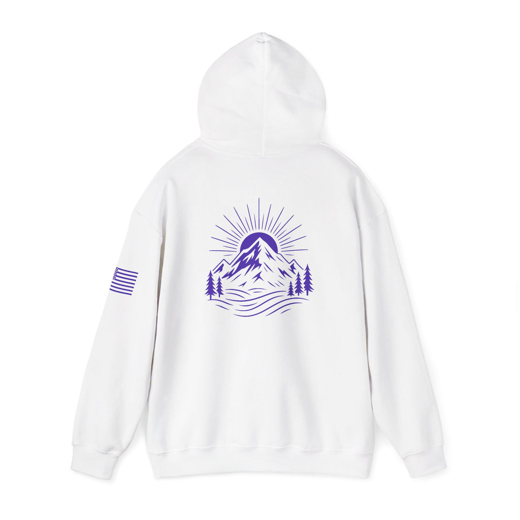 ELEV8 PEAK MOUNTAIN DESIGN HOODIE PURPLE LOGO