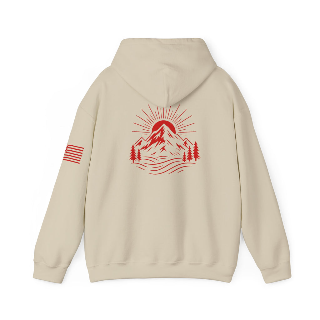 ELEV8 PEAK MOUNTAIN DESIGN HOODIE RED LOGO