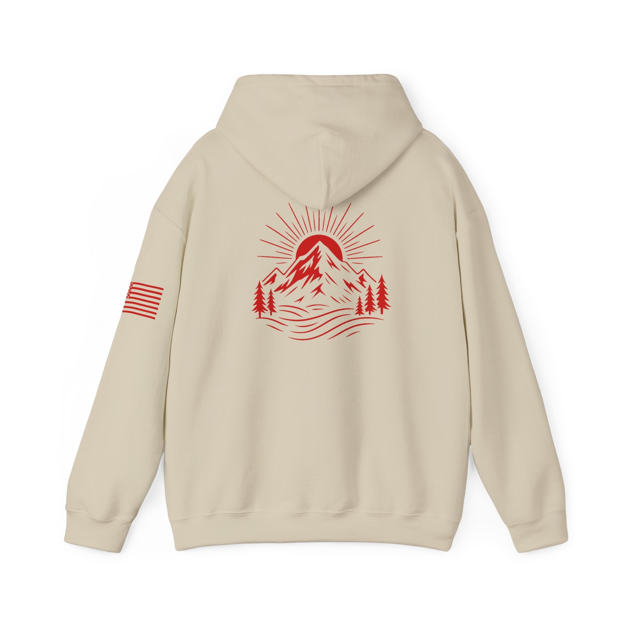 ELEV8 PEAK MOUNTAIN DESIGN HOODIE RED LOGO