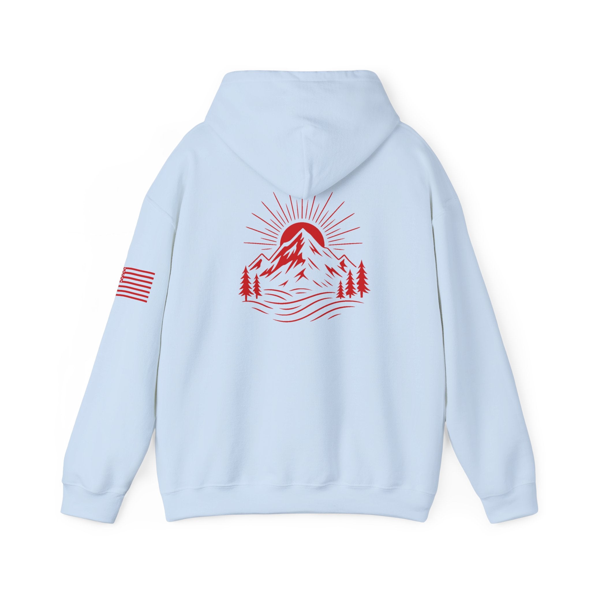ELEV8 PEAK MOUNTAIN DESIGN HOODIE RED LOGO