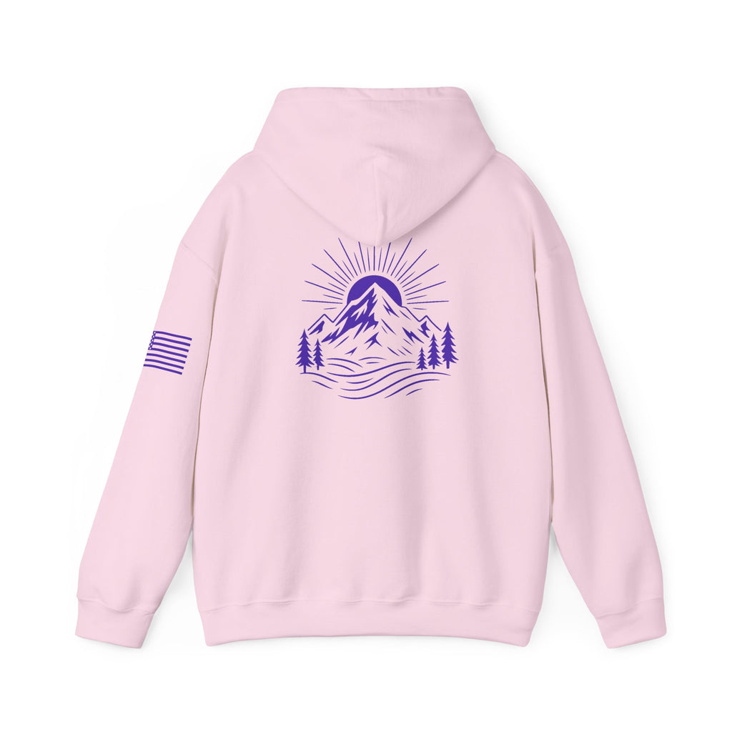 ELEV8 PEAK MOUNTAIN DESIGN HOODIE PURPLE LOGO