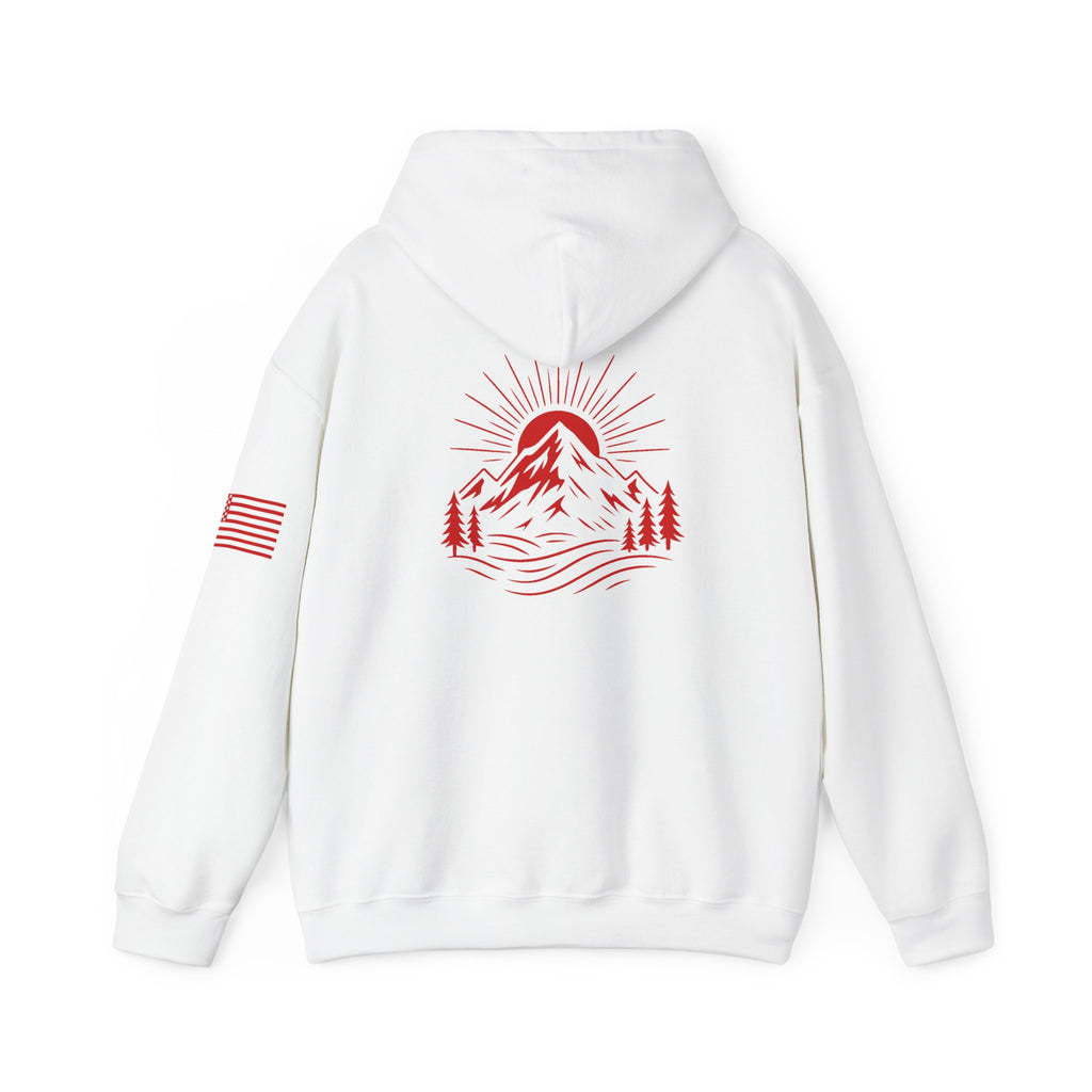 ELEV8 PEAK MOUNTAIN DESIGN HOODIE RED LOGO