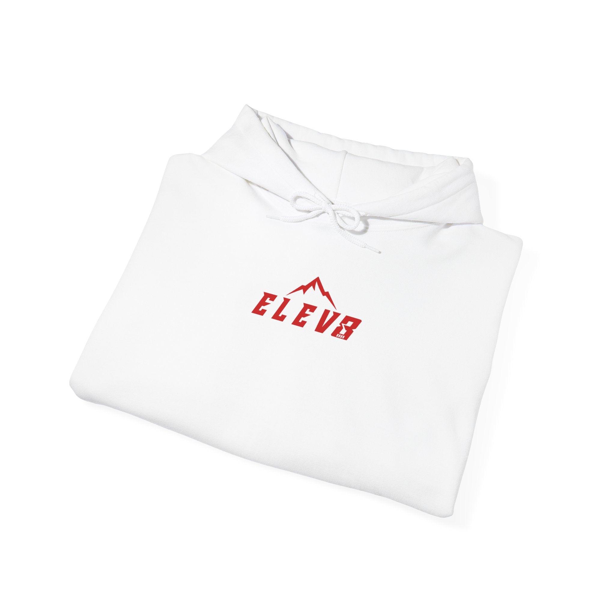 ELEV8 PEAK MOUNTAIN DESIGN HOODIE RED LOGO