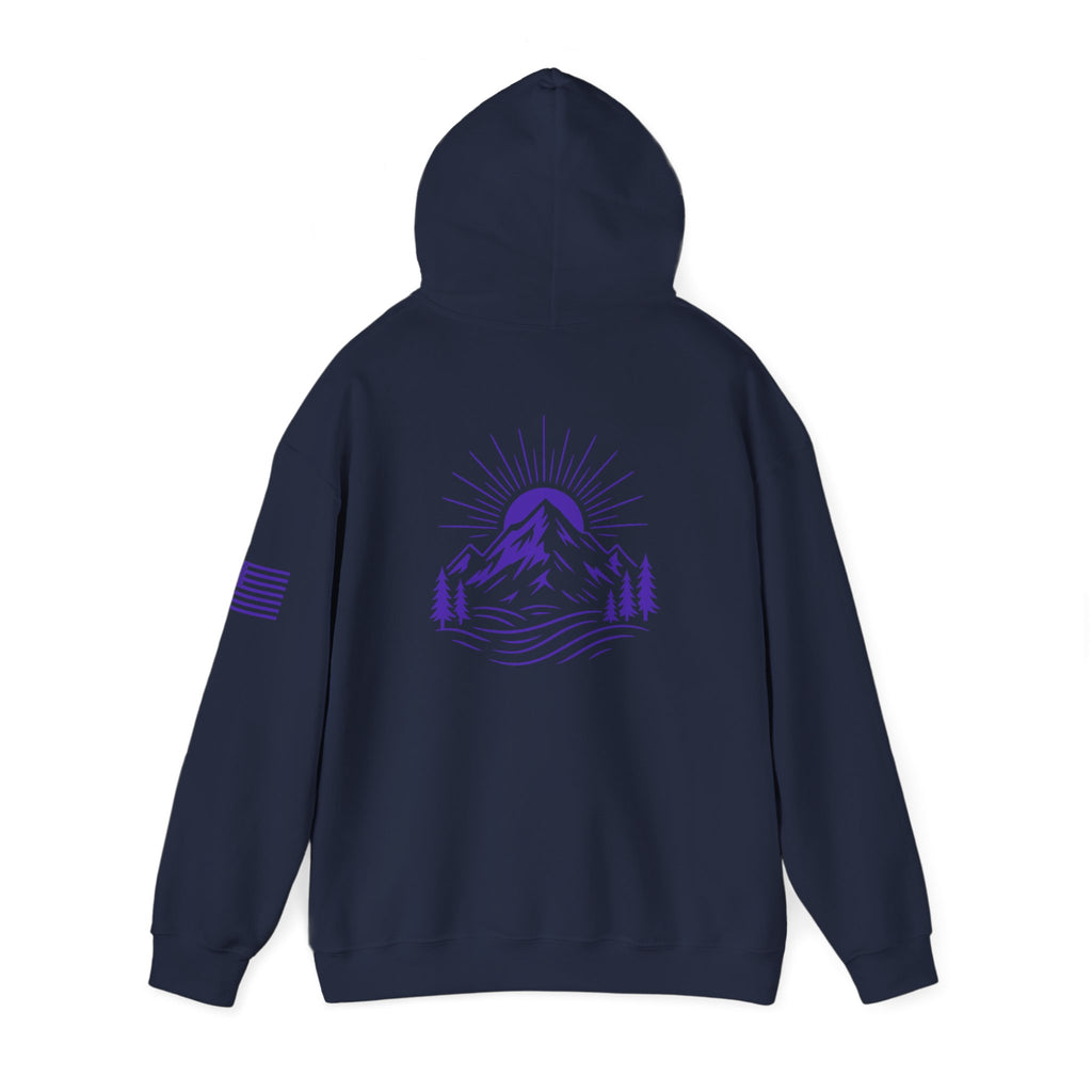 ELEV8 PEAK MOUNTAIN DESIGN HOODIE PURPLE LOGO