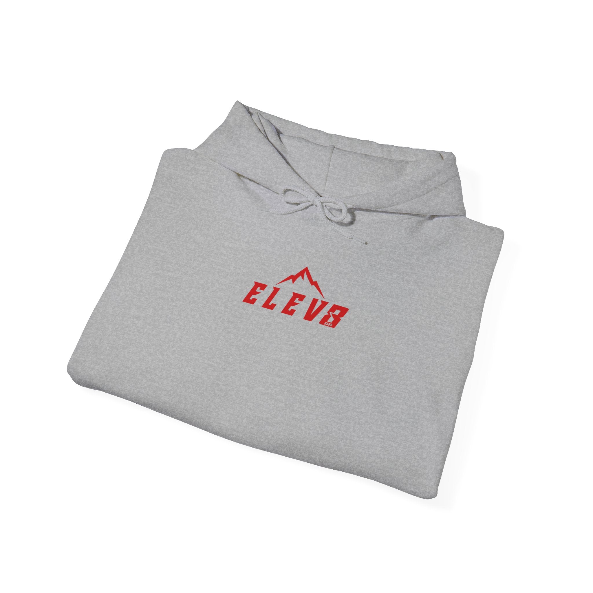 ELEV8 PEAK MOUNTAIN DESIGN HOODIE RED LOGO