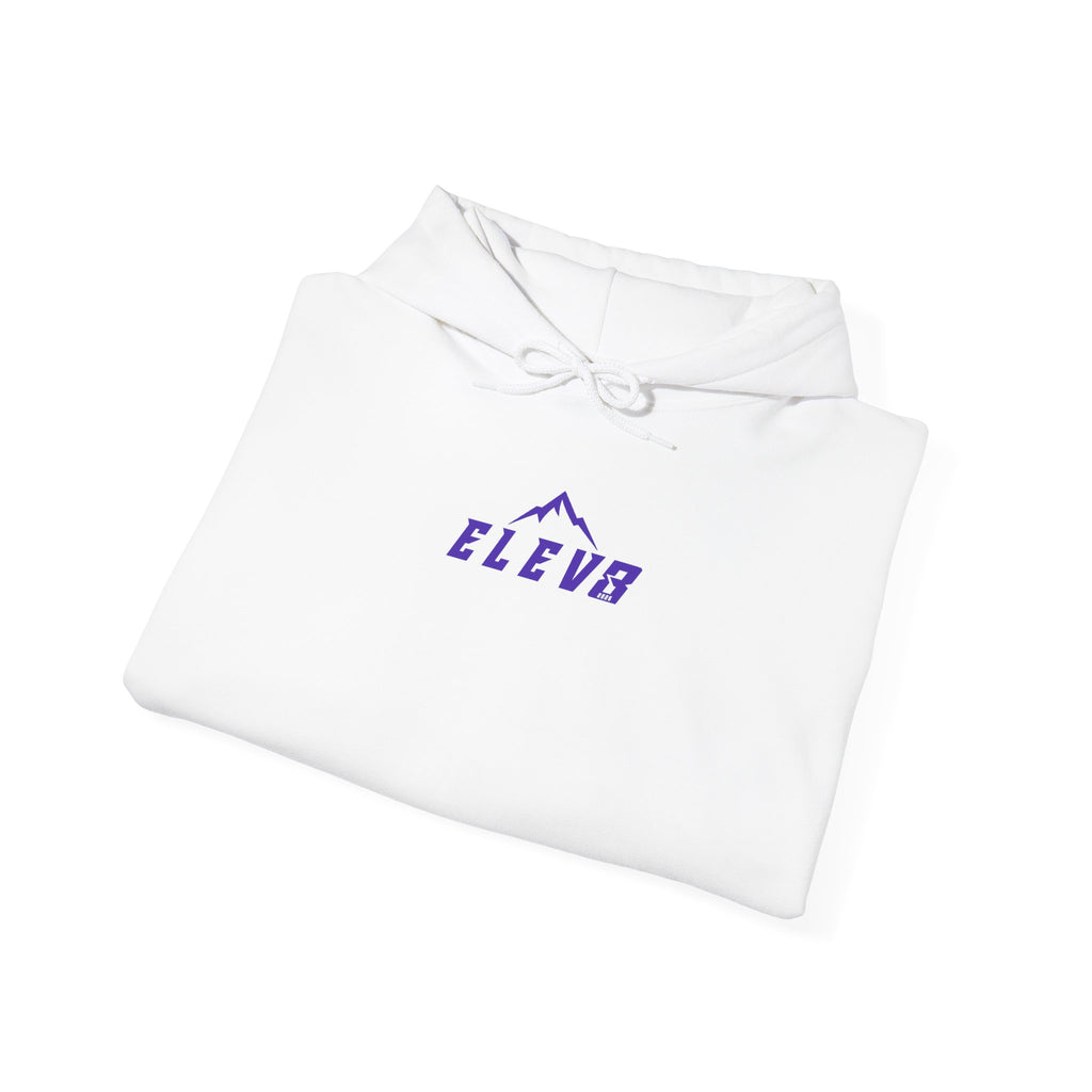 ELEV8 PEAK MOUNTAIN DESIGN HOODIE PURPLE LOGO