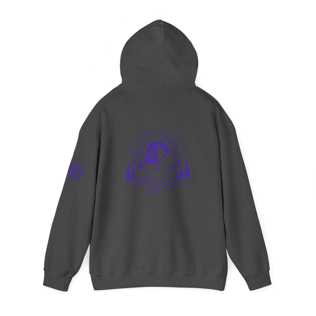 ELEV8 PEAK MOUNTAIN DESIGN HOODIE PURPLE LOGO