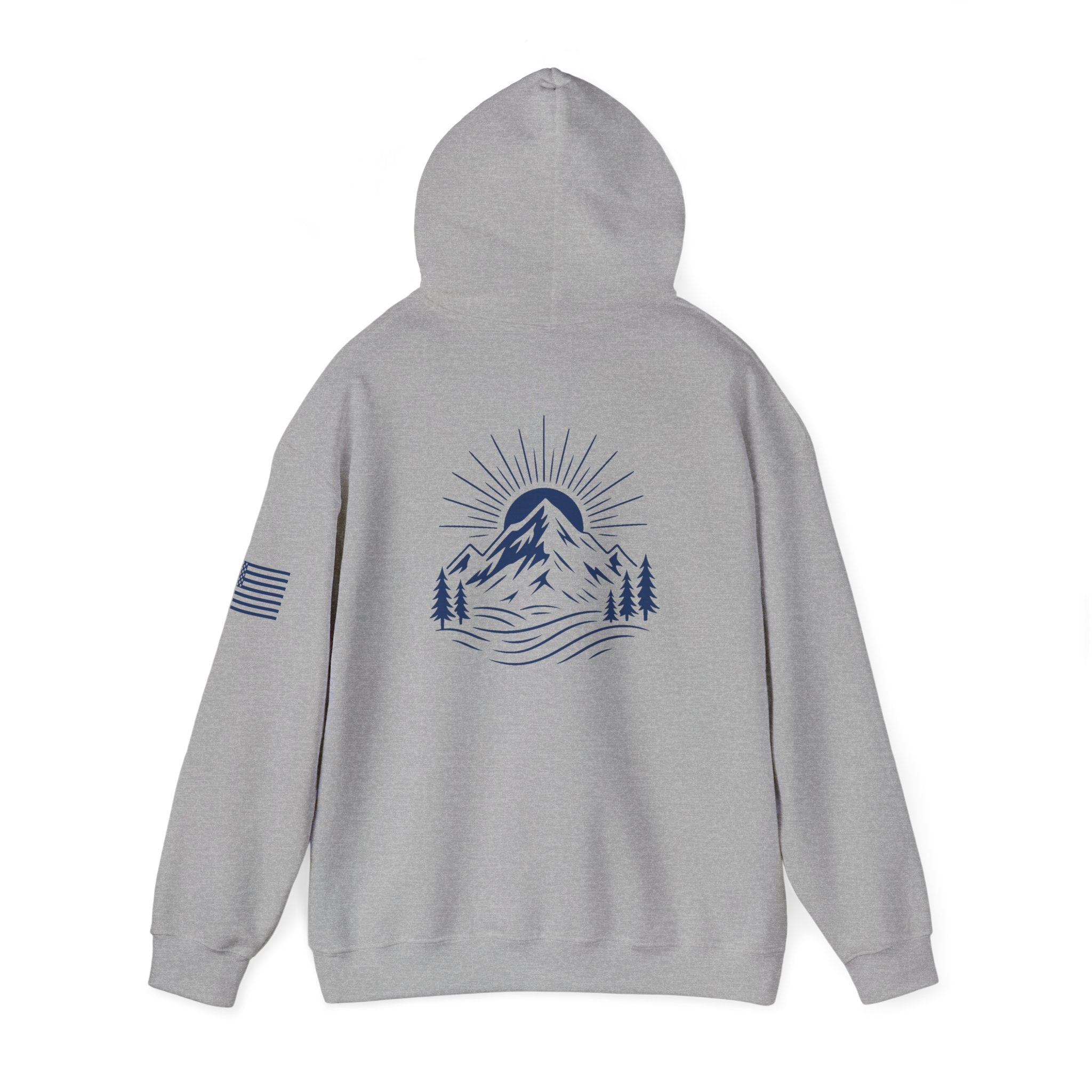 ELEV8 PEAK MOUNTAIN DESIGN HOODIE NAVY LOGO