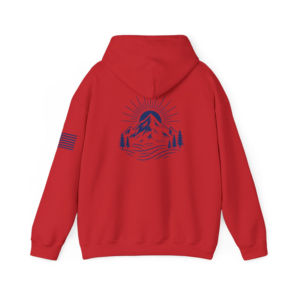 ELEV8 PEAK MOUNTAIN DESIGN HOODIE NAVY LOGO