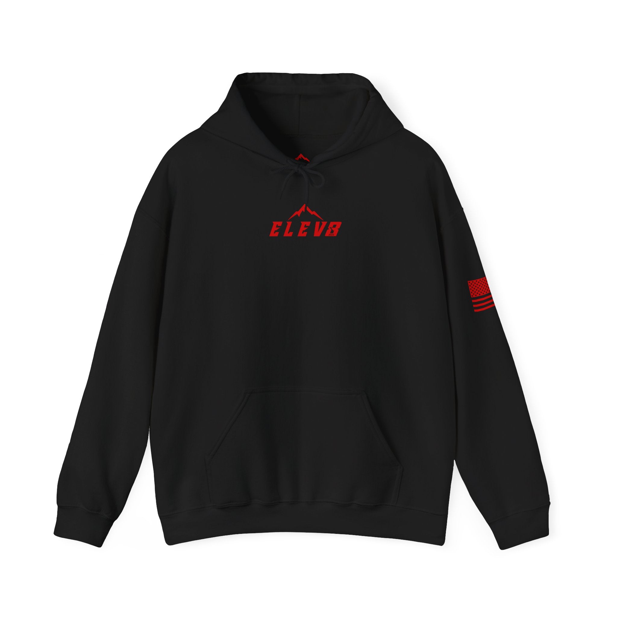 ELEV8 PEAK MOUNTAIN DESIGN HOODIE RED LOGO