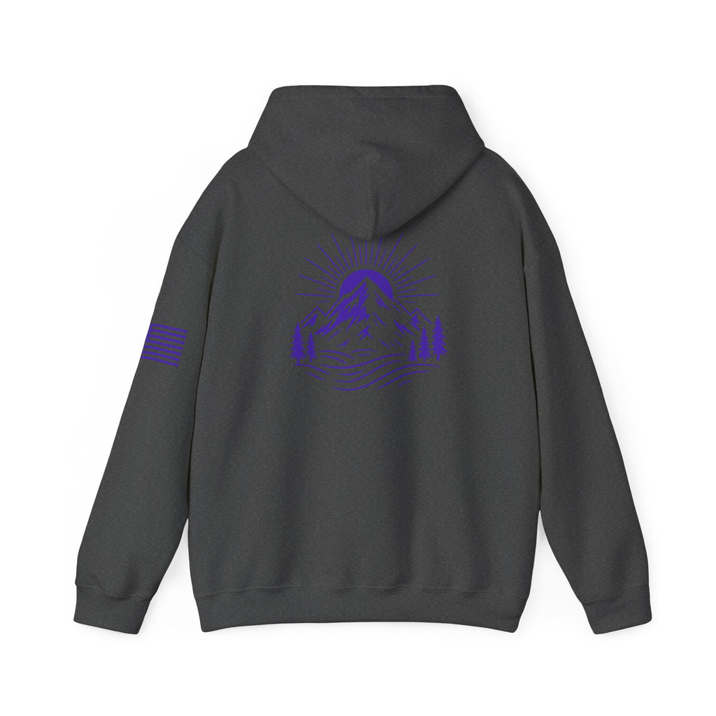 ELEV8 PEAK MOUNTAIN DESIGN HOODIE PURPLE LOGO
