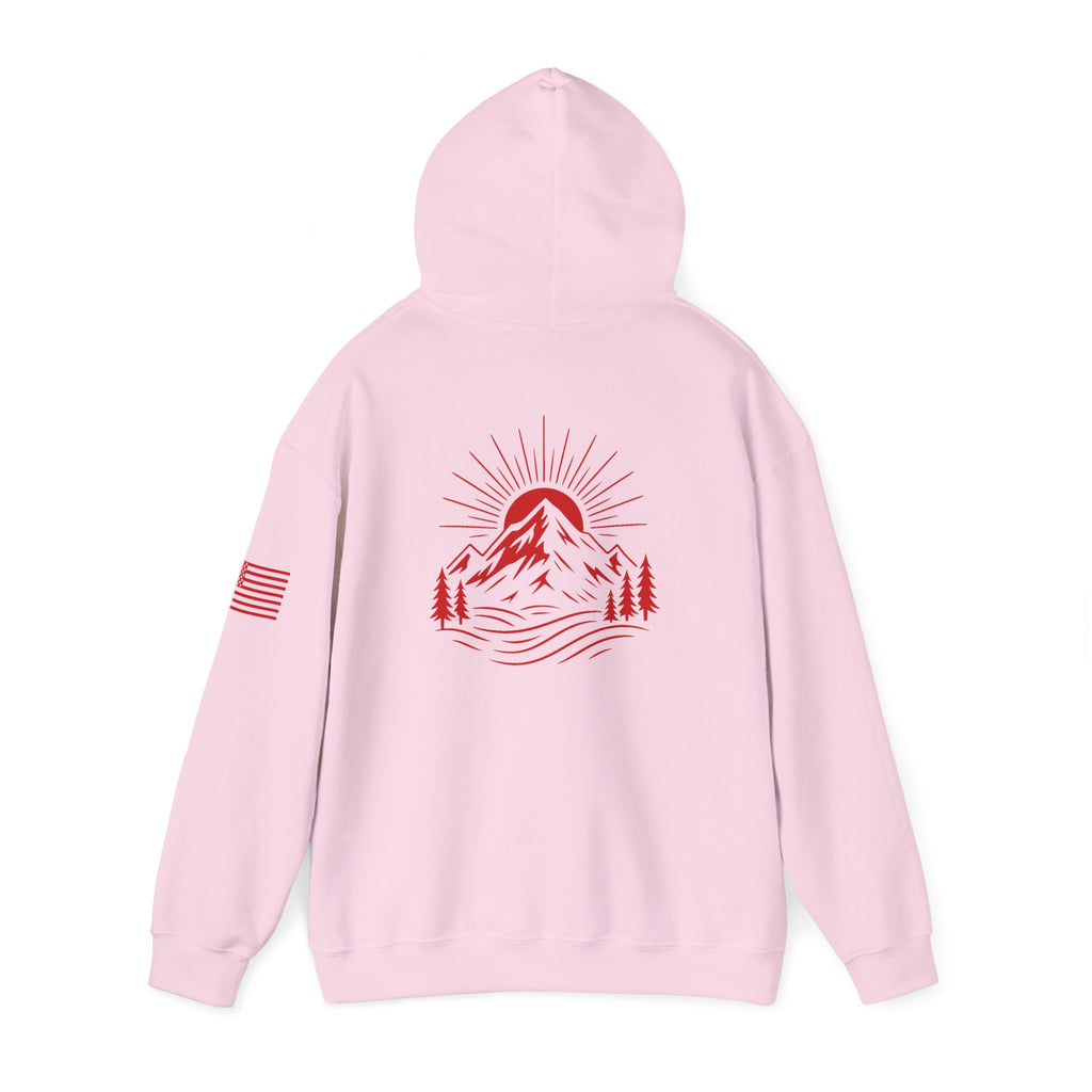 ELEV8 PEAK MOUNTAIN DESIGN HOODIE RED LOGO