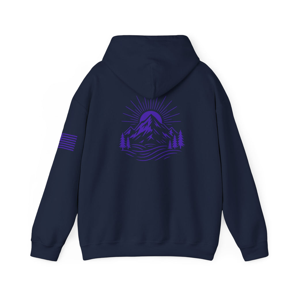 ELEV8 PEAK MOUNTAIN DESIGN HOODIE PURPLE LOGO