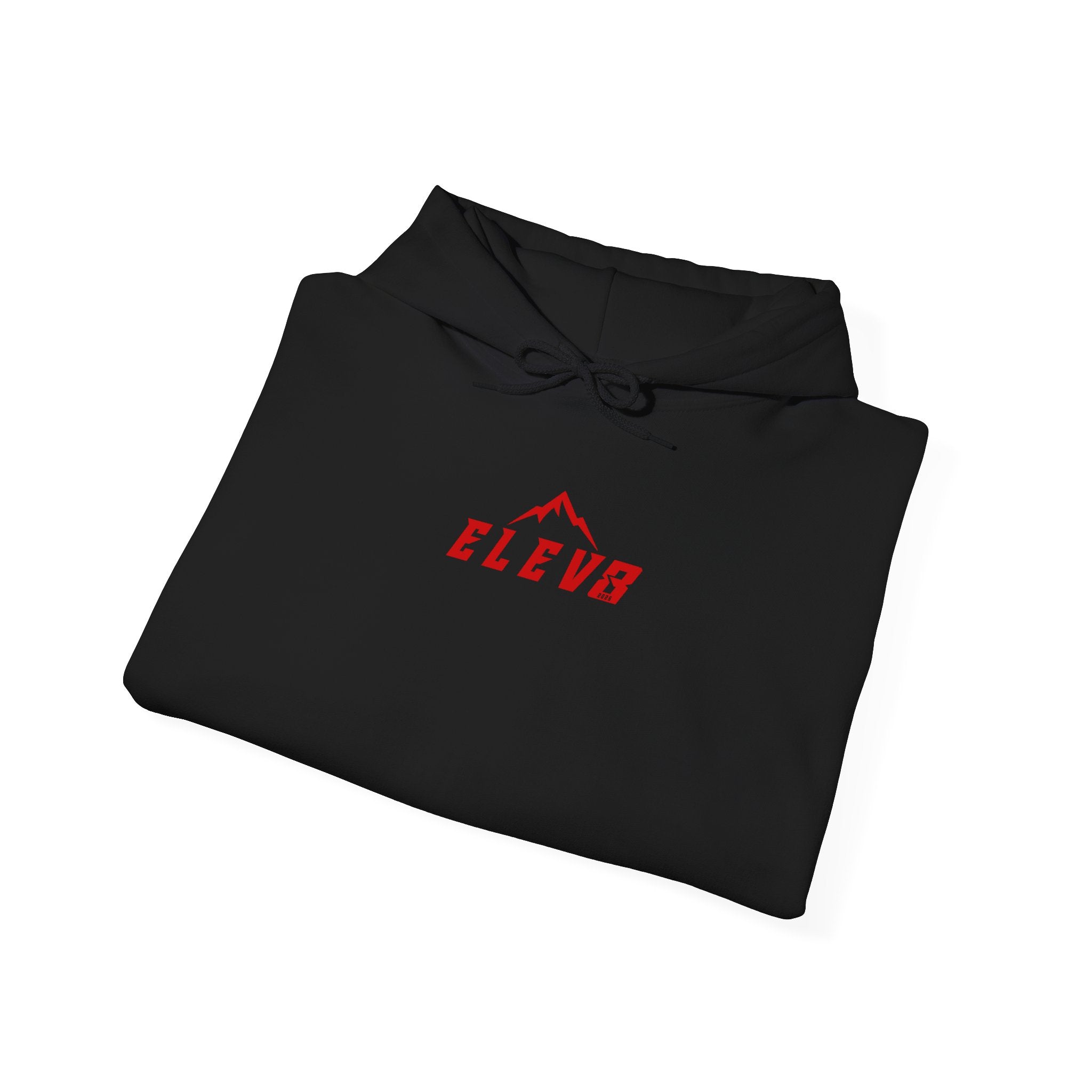 ELEV8 PEAK MOUNTAIN DESIGN HOODIE RED LOGO