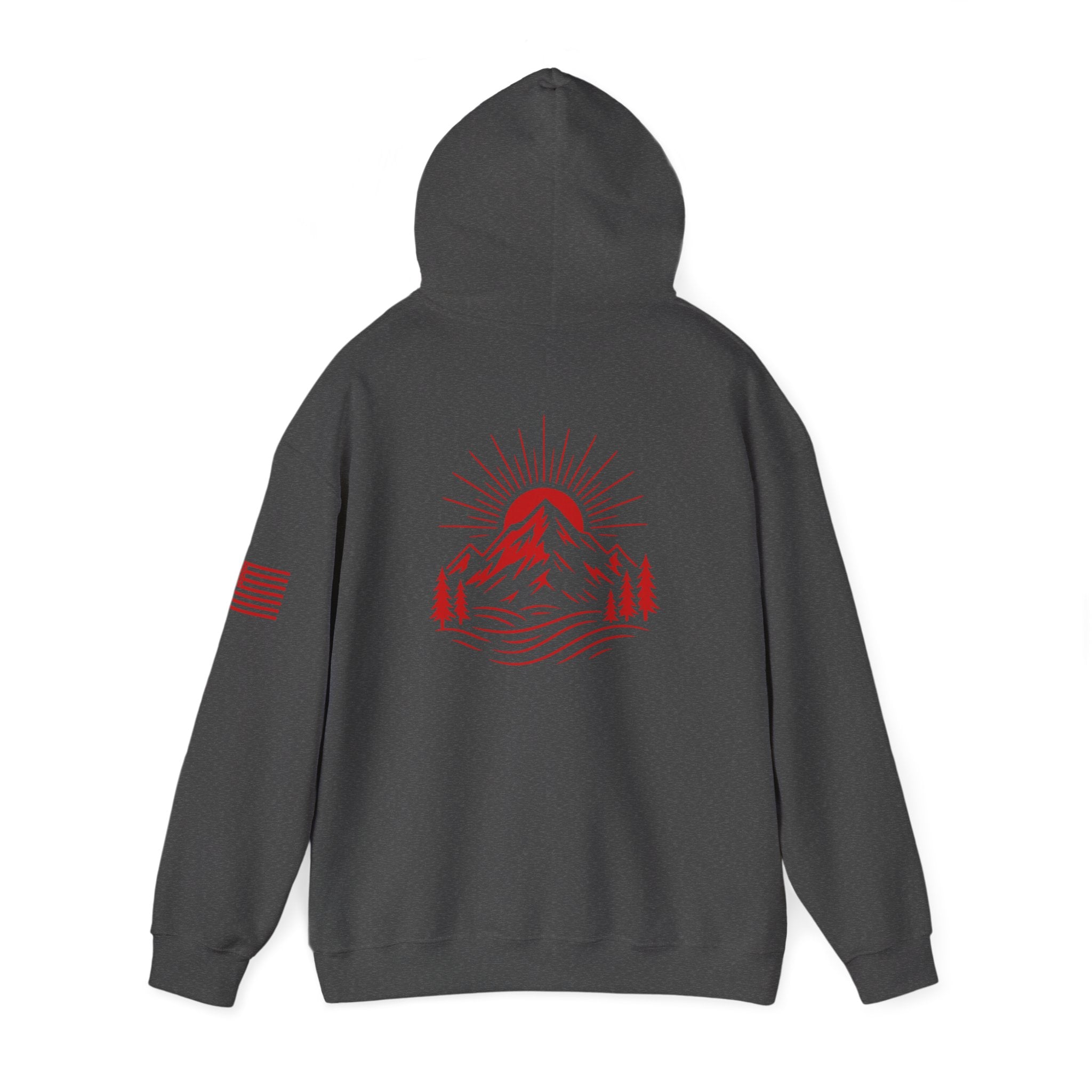 ELEV8 PEAK MOUNTAIN DESIGN HOODIE RED LOGO