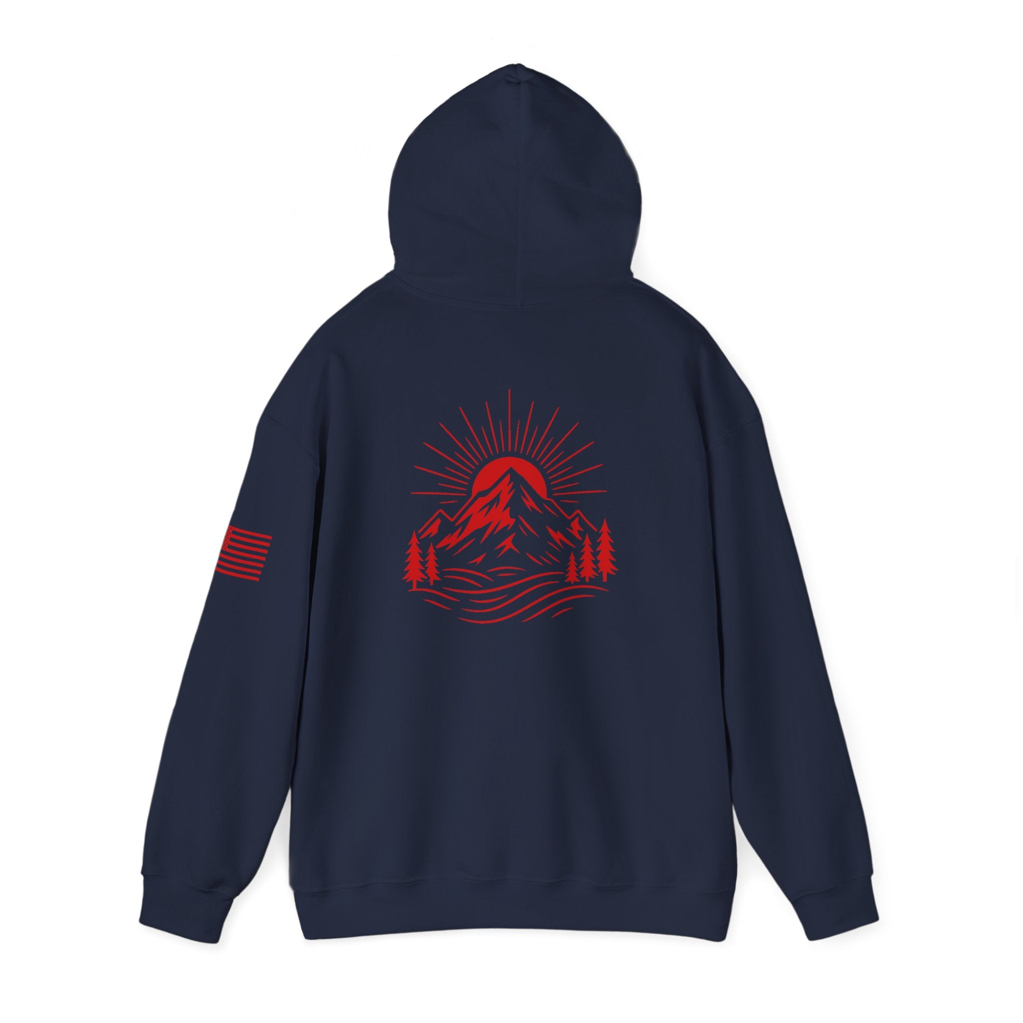 ELEV8 PEAK MOUNTAIN DESIGN HOODIE RED LOGO