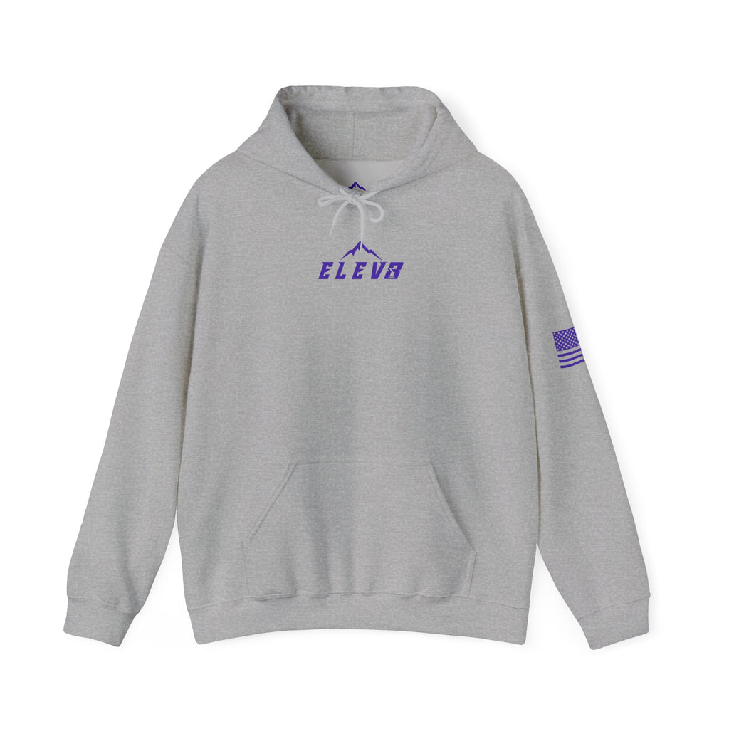 ELEV8 PEAK MOUNTAIN DESIGN HOODIE PURPLE LOGO