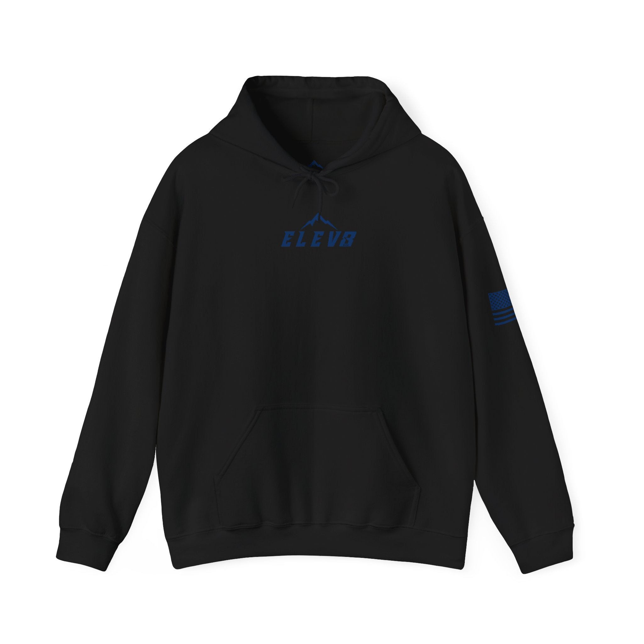 ELEV8 PEAK MOUNTAIN DESIGN HOODIE NAVY LOGO