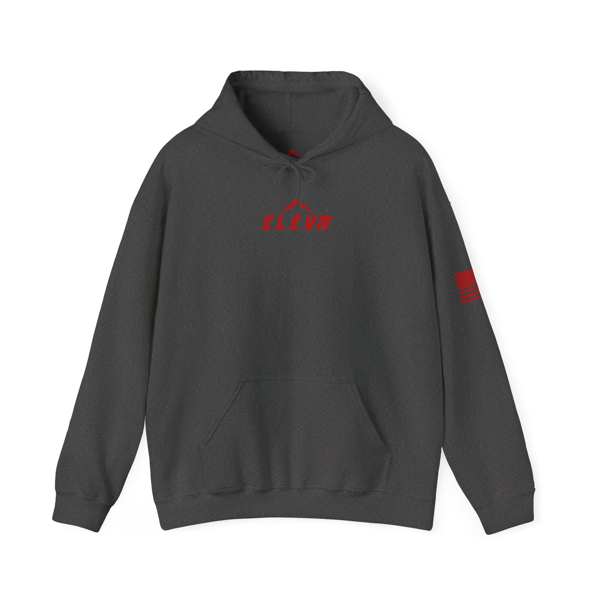 ELEV8 PEAK MOUNTAIN DESIGN HOODIE RED LOGO