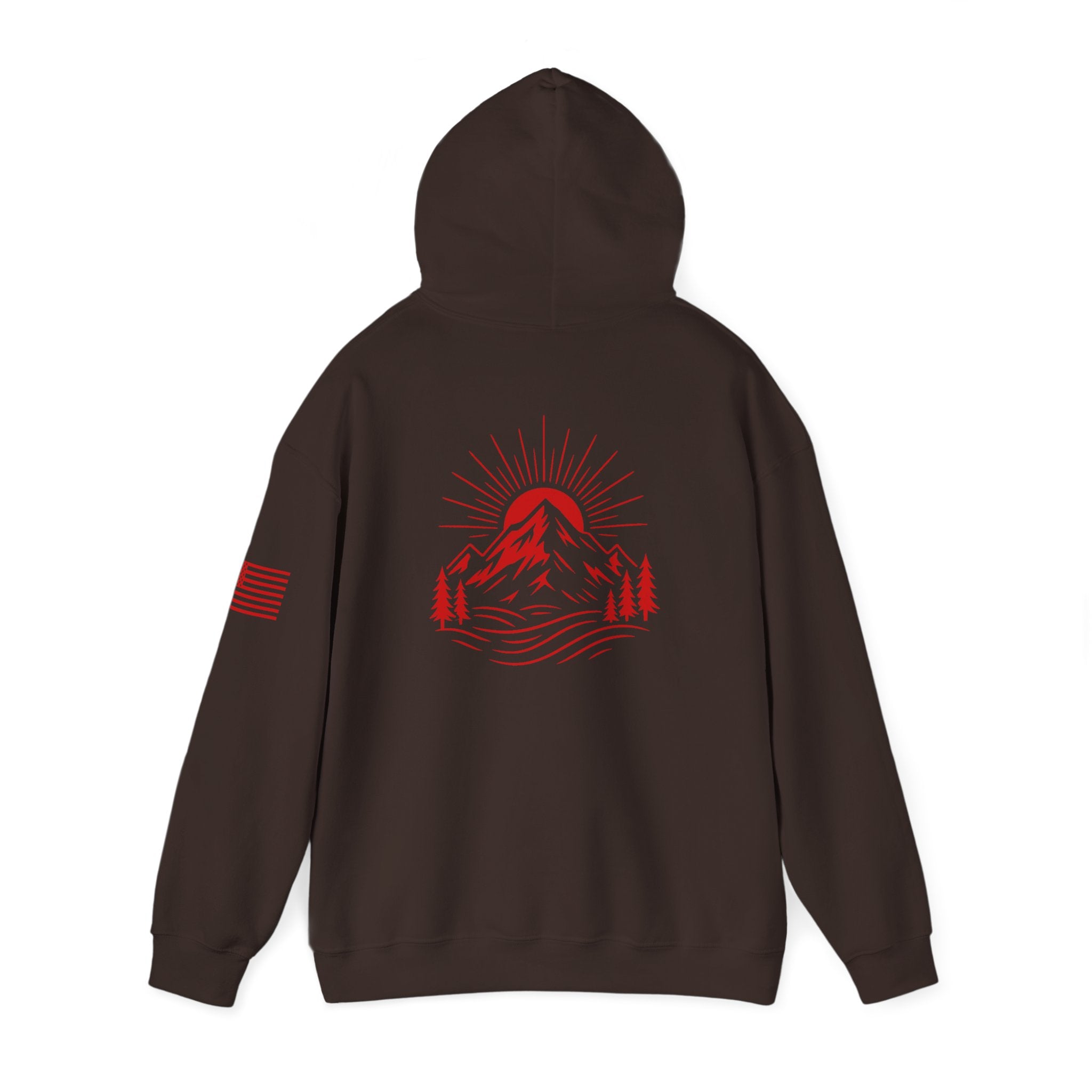 ELEV8 PEAK MOUNTAIN DESIGN HOODIE RED LOGO