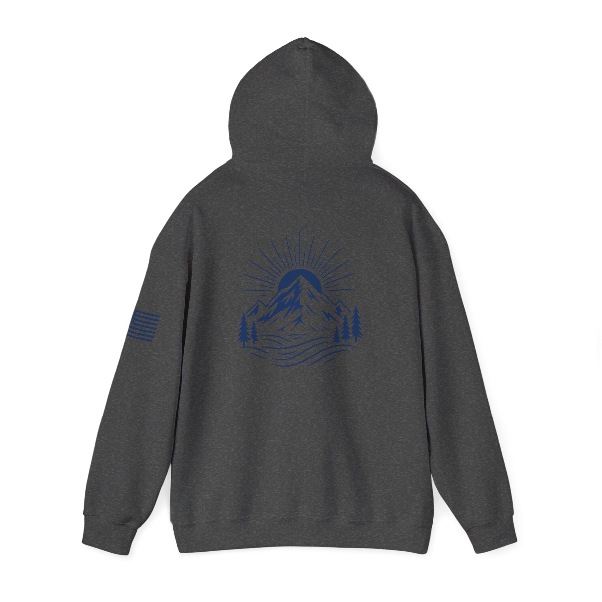 ELEV8 PEAK MOUNTAIN DESIGN HOODIE NAVY LOGO