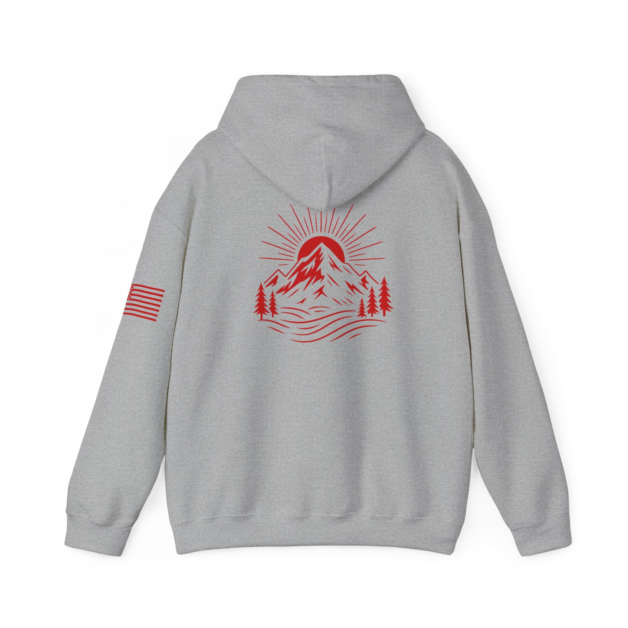 ELEV8 PEAK MOUNTAIN DESIGN HOODIE RED LOGO