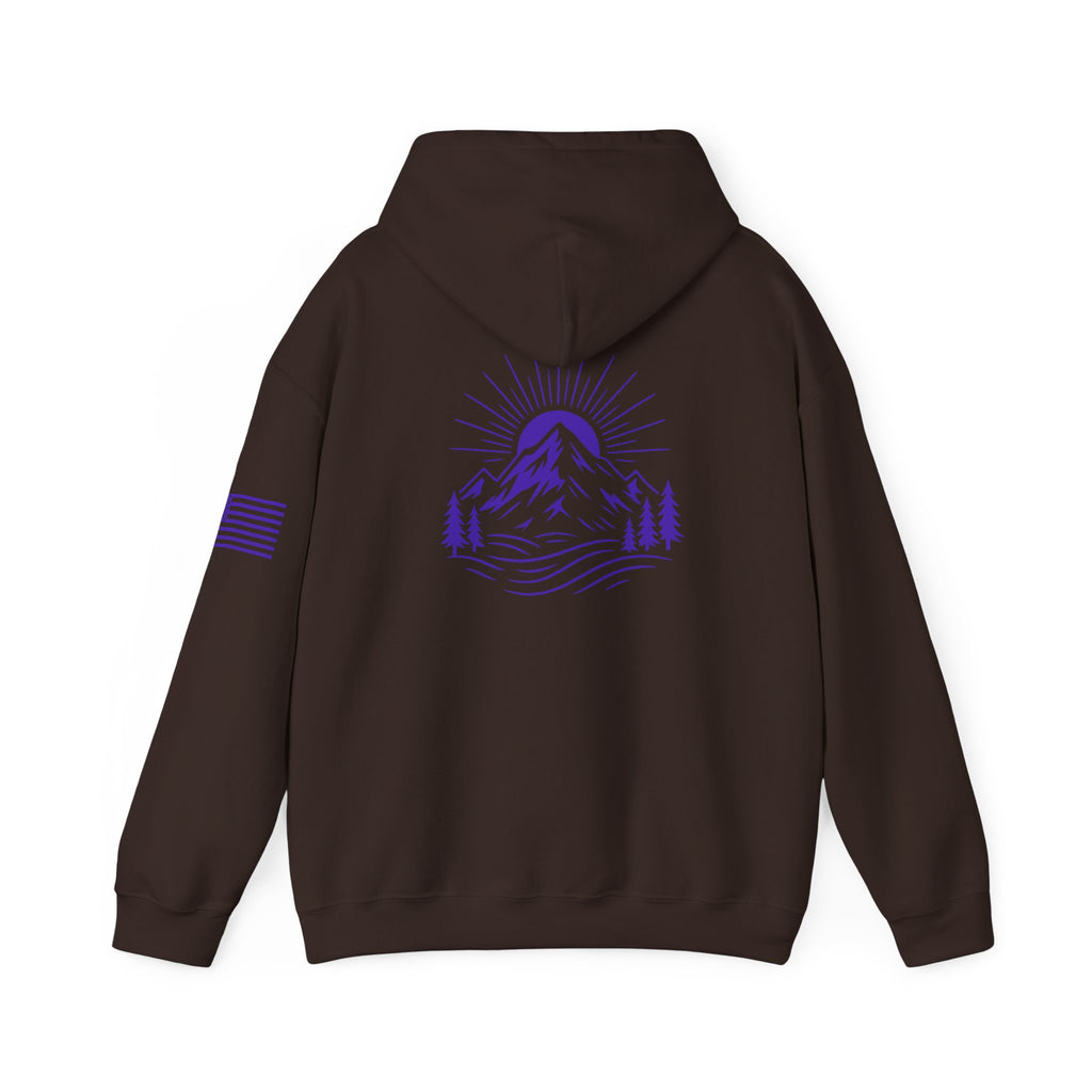 ELEV8 PEAK MOUNTAIN DESIGN HOODIE PURPLE LOGO