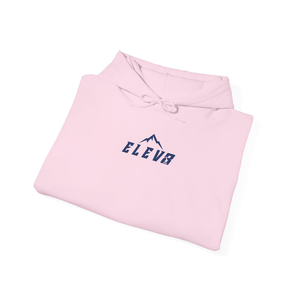 ELEV8 PEAK MOUNTAIN DESIGN HOODIE NAVY LOGO