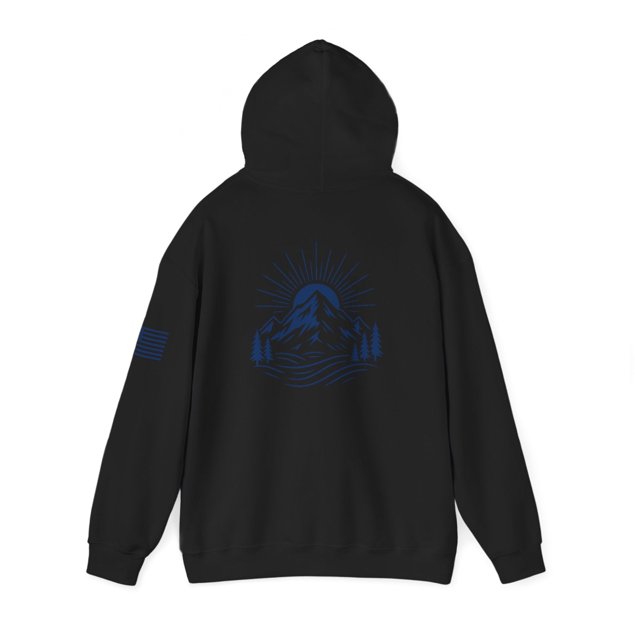 ELEV8 PEAK MOUNTAIN DESIGN HOODIE NAVY LOGO