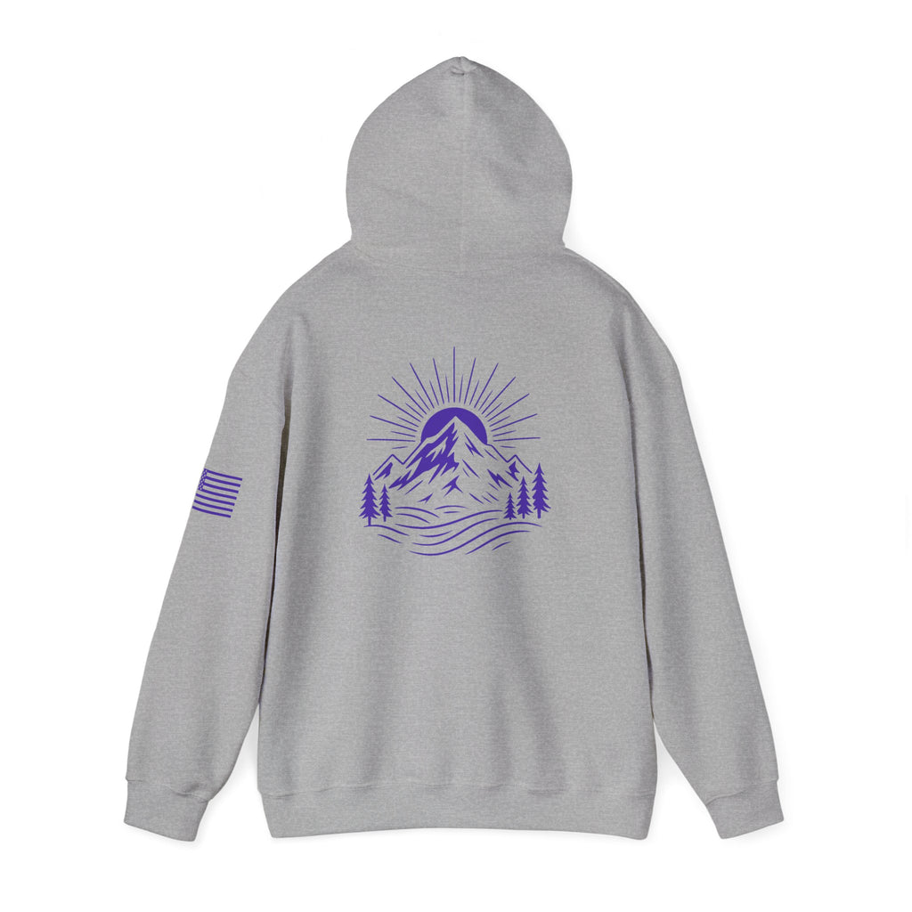 ELEV8 PEAK MOUNTAIN DESIGN HOODIE PURPLE LOGO