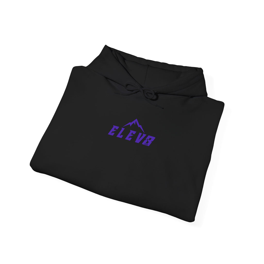 ELEV8 PEAK MOUNTAIN DESIGN HOODIE PURPLE LOGO
