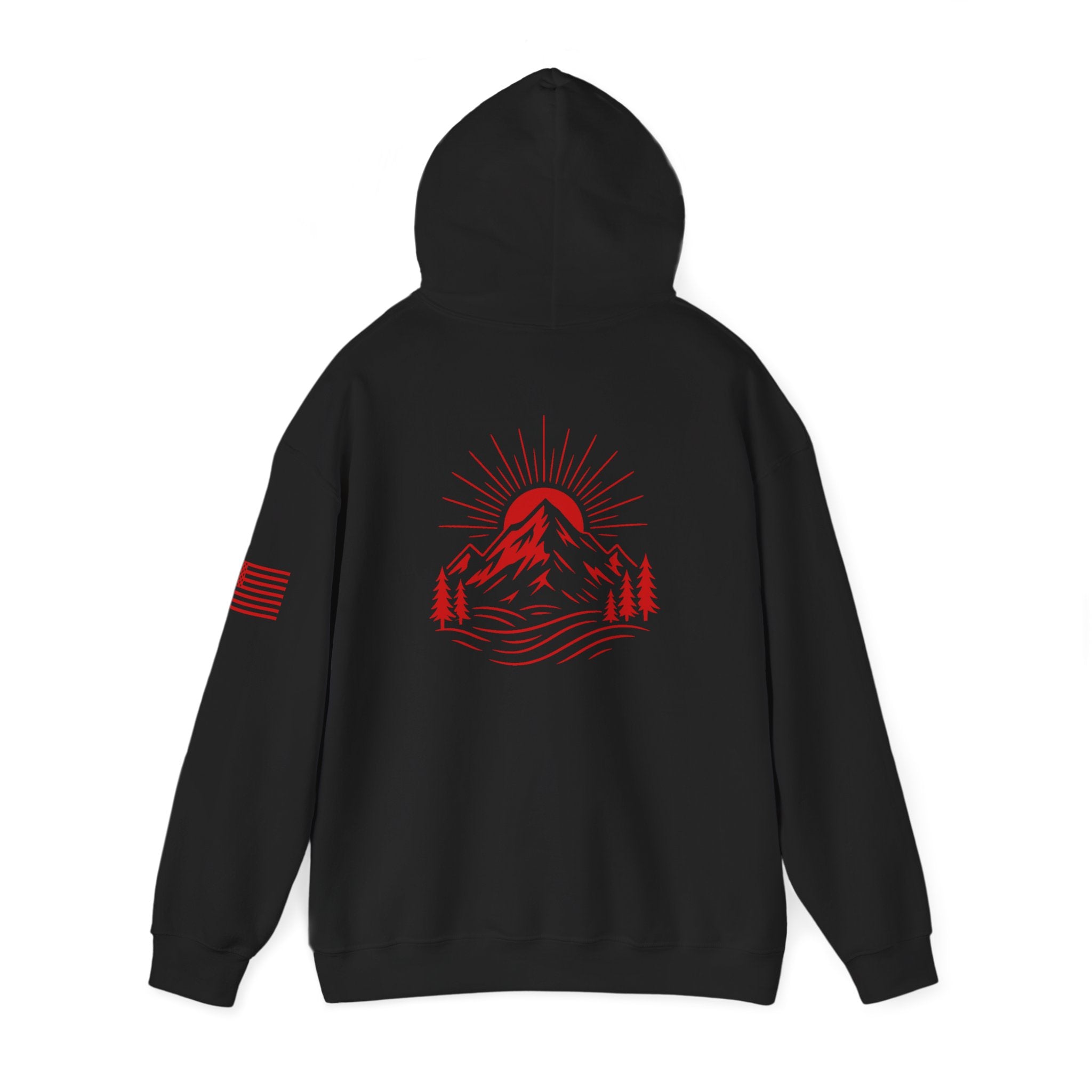 ELEV8 PEAK MOUNTAIN DESIGN HOODIE RED LOGO