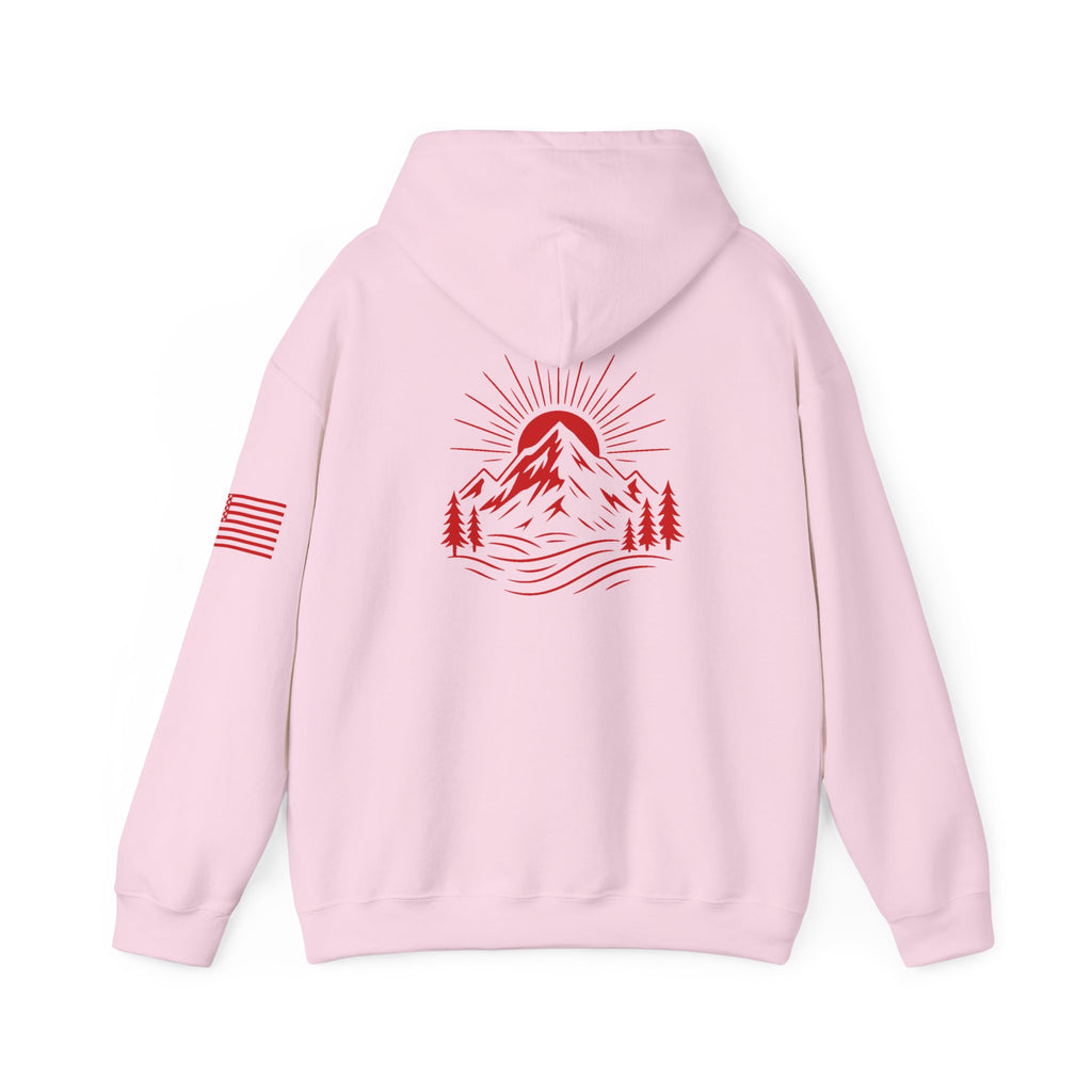 ELEV8 PEAK MOUNTAIN DESIGN HOODIE RED LOGO