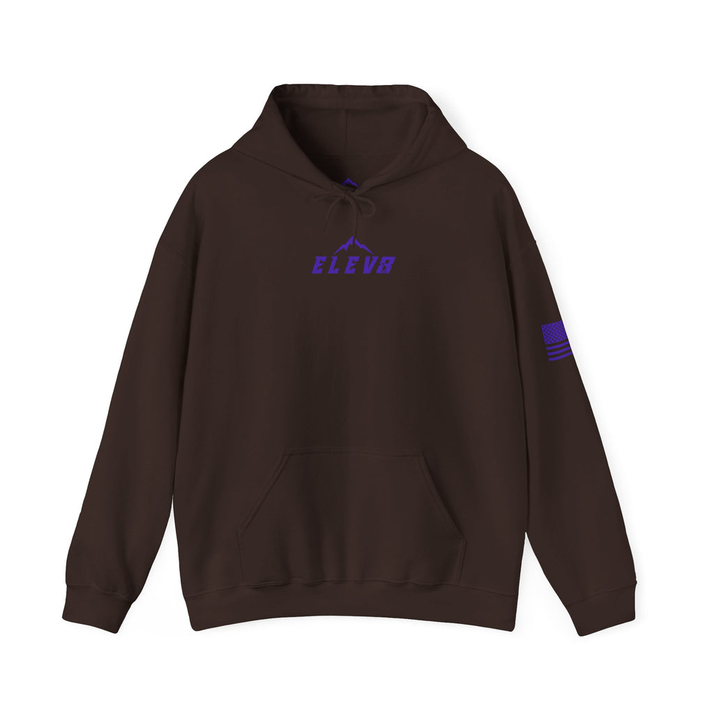 ELEV8 PEAK MOUNTAIN DESIGN HOODIE PURPLE LOGO
