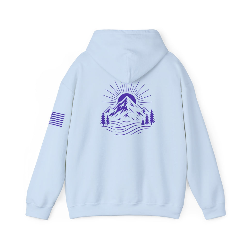 ELEV8 PEAK MOUNTAIN DESIGN HOODIE PURPLE LOGO
