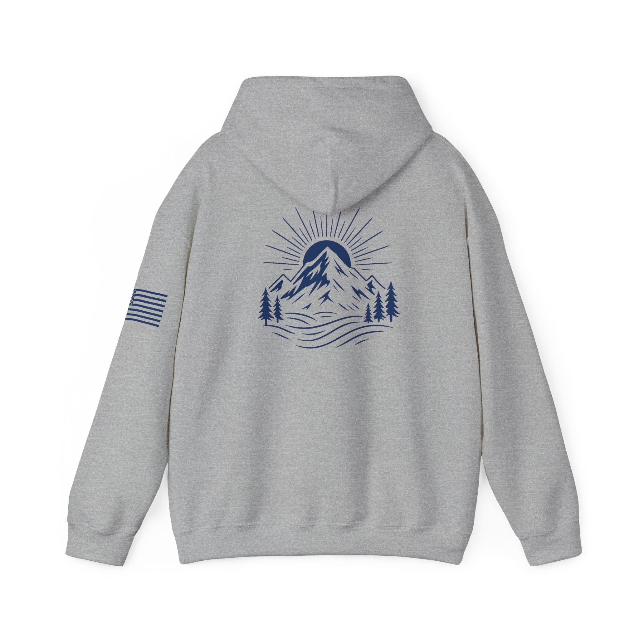 ELEV8 PEAK MOUNTAIN DESIGN HOODIE NAVY LOGO