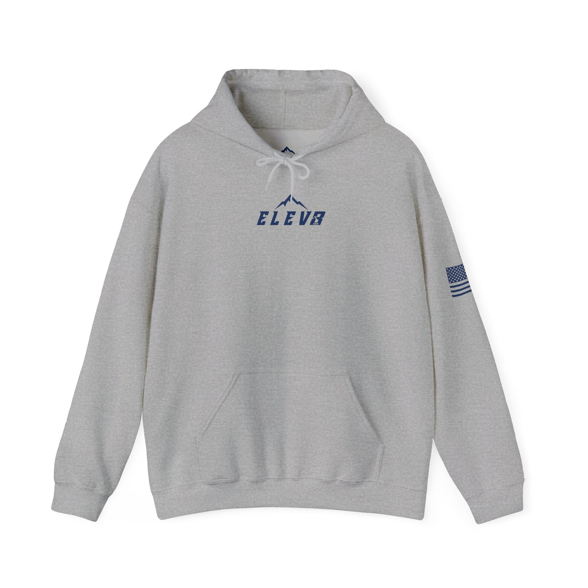 ELEV8 PEAK MOUNTAIN DESIGN HOODIE NAVY LOGO