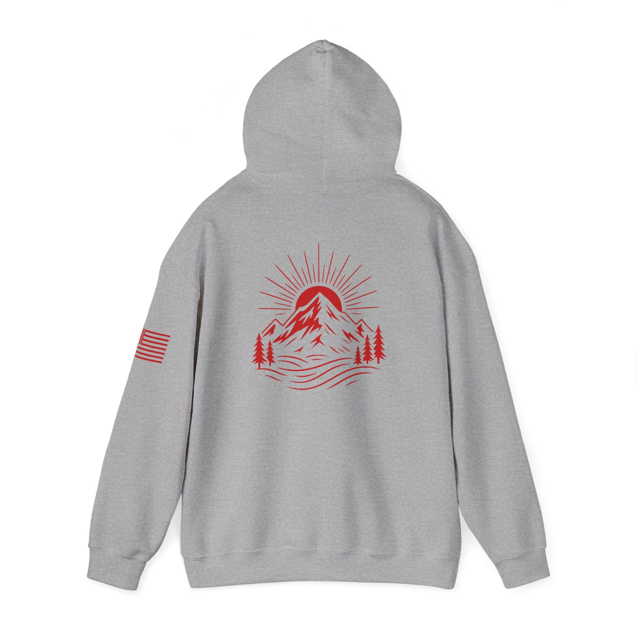 ELEV8 PEAK MOUNTAIN DESIGN HOODIE RED LOGO