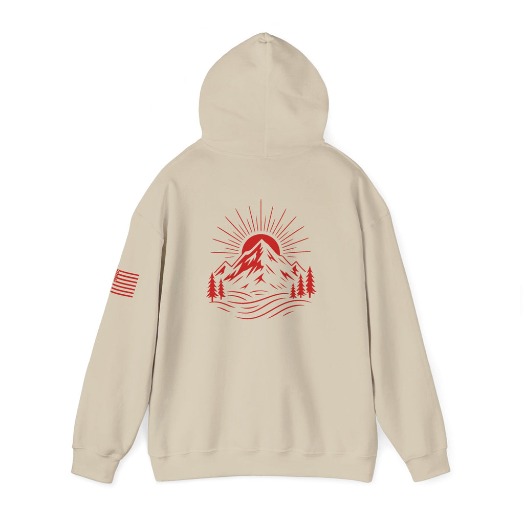 ELEV8 PEAK MOUNTAIN DESIGN HOODIE RED LOGO