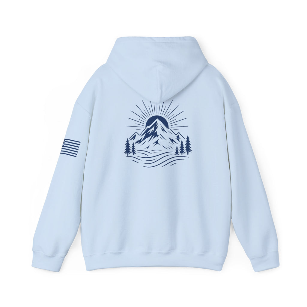ELEV8 PEAK MOUNTAIN DESIGN HOODIE NAVY LOGO