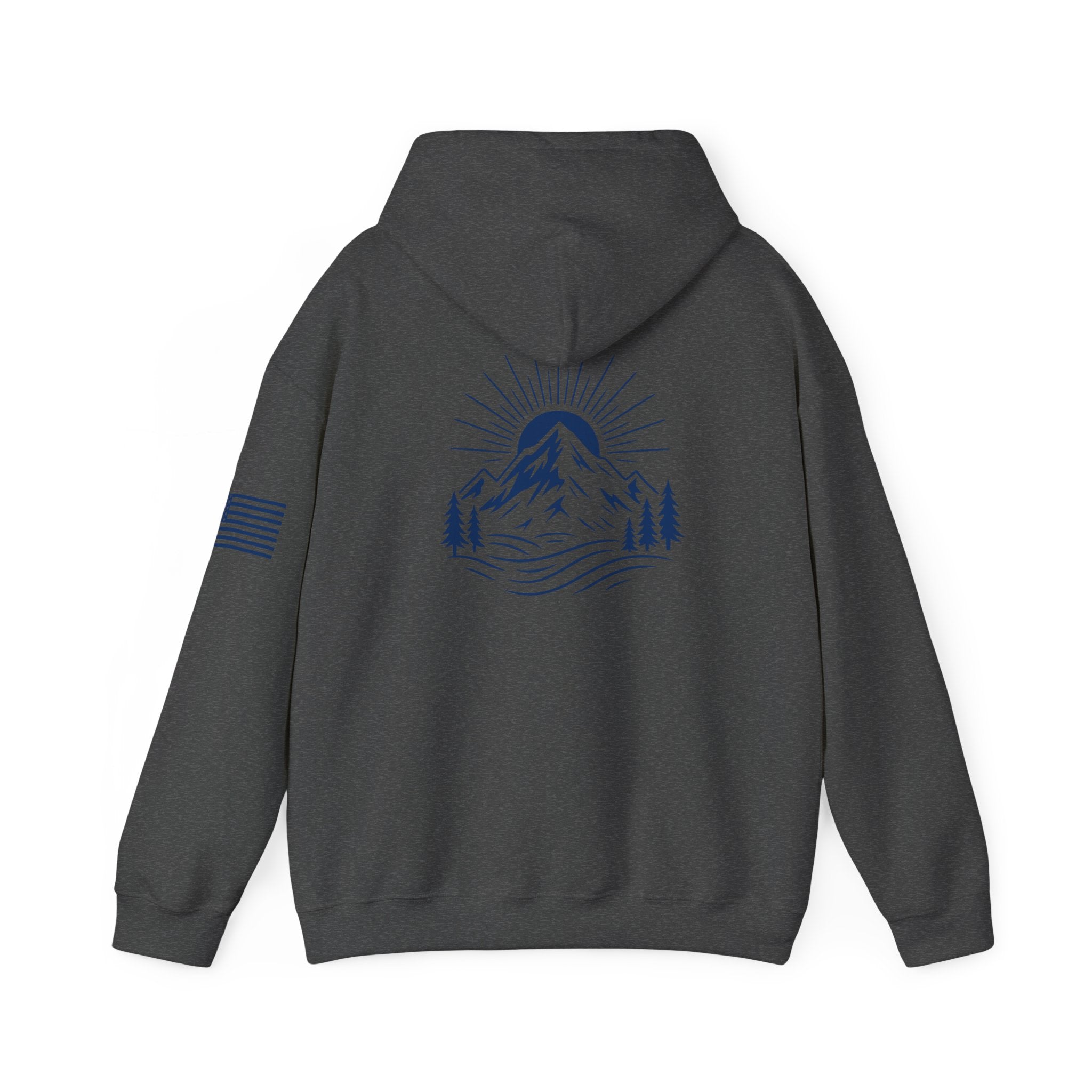 ELEV8 PEAK MOUNTAIN DESIGN HOODIE NAVY LOGO