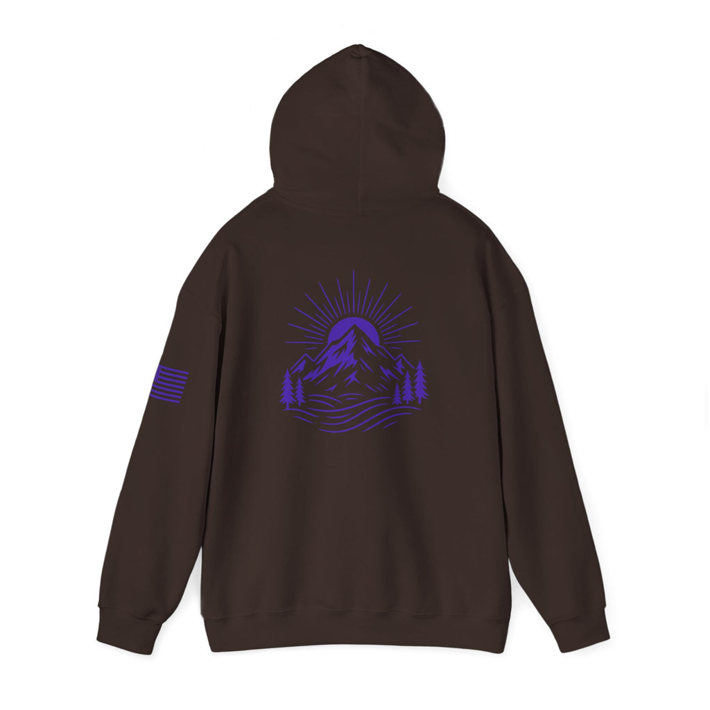 ELEV8 PEAK MOUNTAIN DESIGN HOODIE PURPLE LOGO
