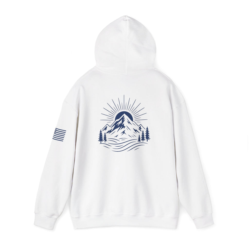ELEV8 PEAK MOUNTAIN DESIGN HOODIE NAVY LOGO